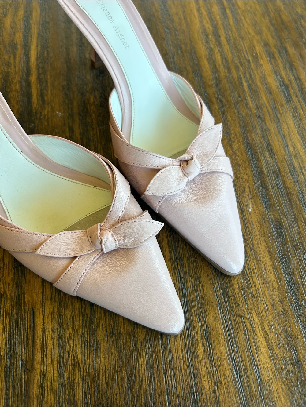 Etienne Aigner Vintage Pink Leather Bow Kitten Heels Coquette Y2K Minimal Heels - Picture 4 of 7